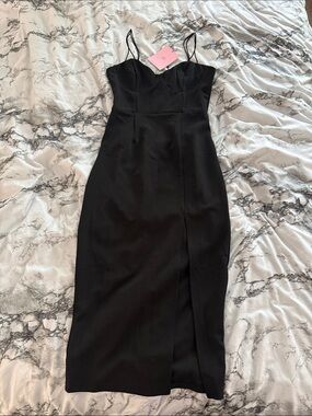 Women's Black Spaghetti Strap Midi Dress